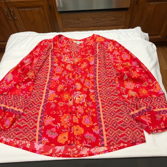 NWT Liverpool Los Angeles Red/Orange Print Top.  Sz. Lg. - Picture 10 of 16
